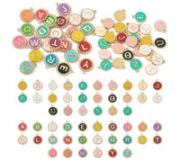 FASHEWELRY 52Pcs Mixed Color Enamel Letter Charms Rainbow Alloy Initial Pendant Flat Round A-Z Alphabet Charm for DIY Personalized Jewelry Making Bracelet Necklace Findings (Golden Tone)