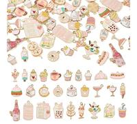 FASHEWELRY 54Pcs Drink Food Enamel Charms Assorted Ice Cream Cake Donut Cupcake Cute Kandi Charms for DIY Necklace Bracelet Earrings Jewelry Making 27 Styles Pink