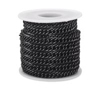 FASHEWELRY 5M Aluminium Curb Chains 10x6.5x1mm Unwelded Twisted Chain Black Oval Link Metal Cable Chains with Spool for DIY Necklace Bracelet Jewelry Making