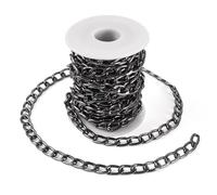 FASHEWELRY 5M Black Aluminum Curb Chains 15x9x2mm Unwelded Twisted Chain Chunky Metal Cuban Chains with Spool for DIY Necklace Bracelet Jewelry Making