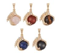 Fashewelry 5pcs Dragon Claw Pendant Crystal Ball Including Natural Rose Quartz, Tiger Eye, Red Agate, Black Agate, Stone Rhinestone, Agate Quartz Tiger Eye