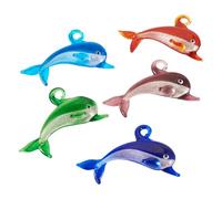 FASHEWELRY 5Pcs Large Lampwork Dolphin Charms 5 Colors Cute Glass Ocean Animals Penadants Cartoon Sea Fish Charms with Silver Foil for DIY Bracelet Jewelry Making