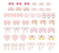 FASHEWELRY 60Pcs Enamel Bow Charms Bulk Assorted Cute Flat Bowknot Charm Pink Bow Tie Kawaii Dangle Charms for Jewelry Making Kit Bracelet Necklace Earrings Keychain DIY Crafts Crafting