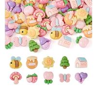 FASHEWELRY 60Pcs Forest Theme Resin Cabochons Sun House Tree Mushroom Flat Back Embellishment for Hair Bows Hairclips Phone Case Decor Jewelry Making