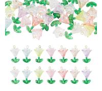 FASHEWELRY 60Pcs Mixed Color Transparent Acrylic Flower Charms 14-26mm Colorful Lily Floral Bud Dangle Charms for DIY Earrings Necklace Spring Green Plant Crafts