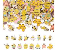 FASHEWELRY 64Pcs Bee Honeycomb Alloy Enamel Charms Cute Mini Bees Honey Flower Dangle Pendants for DIY Craft Earring Bracelet Necklace Keychain Jewelry Making Summer Spring Party Decor