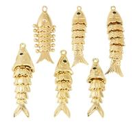 FASHEWELRY 6Pcs 3D Fish Charms Koi Gold Fish Brass Cubic Zirconia Pendants Summer Ocean Sea Animal Metal Dangle Charms for DIY Earring Keychain Jewelry Making Necklace Craft, Golden