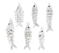 FASHEWELRY 6Pcs 3D Joi Fish Charms Summer Ocean Animal Fish Pendants Brass Cubic Zirconia Sea Animal Metal Dangle Charms for DIY Earring Keychain Jewelry Making Necklace Craft, Silver