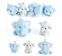FASHEWELRY 6Pcs Cute 3D Elephant Pendants Lovely Blue Elephant Flocky Animal Charms with Loop for DIY Bracelet Necklace Earring Jewelry Making Keychain Bag Charms Ornament