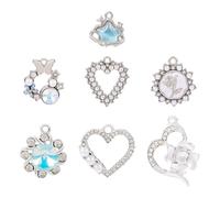FASHEWELRY 7 Pcs Alloy Enamel Charms Bulk Hollow Heart Flower Butterfly Dangle Charms Natural Gemstone Plastic Pearl Crystal Dangle Charms for Bracelet Necklace Earring DIY Craft Jewelry Making