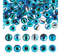 FASHEWELRY 70Pcs 8mm Glass Cabochon Eyes 2 Styles Blue Craft Eyes Half Round Flatback Doll Eye Animal Eye Cabochon Cameo for Doll Making, Crochet Crafts, DIY Jewelry