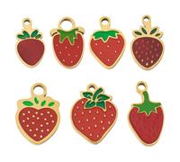 FASHEWELRY 7Pcs Strawberry Enamel Charms Pendant Red Strawberry Charms Fresh Fruit Flatback Charm for Earrings Bracelet Necklace Jewelry Making Purse DIY Crafts