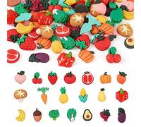 FASHEWELRY 80pcs Resin Fruit Vegetable Cabochons Mixed Shapes Resin Decorative Embellishments for DIY Jewellery Crafts Making