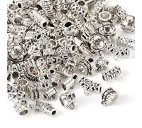 Fashewelry 88pcs Tibetan Style Alloy Tube Bails Tibetan Hanger Links Curved Noodle Tube Beads Antique Silver Bail Beads Long Hollow Spacers Beads with Loop for Bracelet Necklace DIY Jewelry Making
