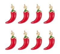 FASHEWELRY 8Pcs Mini Peppers Charms Bulk Red Italian Horn Cornicello Talisman Brass Enamel Pendants with Jump Ring Chili Jewelry Charms for Mirror Car Necklace Keychain Making Wall Bag Charm Kit