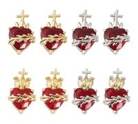 FASHEWELRY 8Pcs Sacred Heart with Cross Charms Gold Plated Glass Red Heart Charms Crystal Gothic Love Pendants for Earring Necklace Bracelet Jewelry Making Gift Accessories