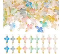 FASHEWELRY 90Pcs Acrylic Cross Easter Charms Pastel Small Pocket Quilt Crucifix Pendants Cute Kandi Charms for Easter Earrings Necklace Cross Rosary Jewelry Making Supplies Crafts DIY