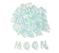 FASHEWELRY 90Pcs Iridescent Clear Large Letter Beads, 20mm Big Alphabet Beads Random Mixed Large Hole Paracord Bead Spacer for Keychains Bracelets Bag Charms Shoelaces (Pale Turquoise)