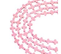 FASHEWELRY 96Pcs Turquoise Mini Cross Gemstone Beads Misty Rose Tiny Pocket Easter Crosses Crucifix Natural Stone Cross Charm Beads for Bracelets Earring Necklace Halloween Jewelry Making 15.5x12mm