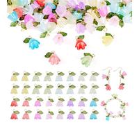 FASHEWELRY Acrylic Flower Pendants Green Leaf Flower Dangle Earring Pendants Trumpet Lily Bell Floral Pendant Colorful Crystal Beads Pendant for DIY Crafts Necklace Earring Jewelry Making, Acrylic, No