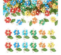 FASHEWELRY Acrylic Flower Pendants Green Leaf Flower Dangle Earring Pendants Trumpet Lily Bell Floral Pendant Colorful Crystal Beads Pendant for DIY Crafts Necklace Earring Jewelry Making, Glass, No