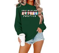 FASHGL Christmas Friends Sweatshirt Women Funny Cartoon Graphic Pullover Top Christmas Movie Shirt Xmas Party Long Sleeve Tee, Green, XL