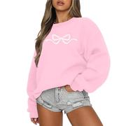 FASHGL Pink Bow Sweatshirt Coquette Sweater - embroidered sweatshirt Clean Girl Aesthetic Shirt Fall Crewneck Pullover, Pink, XXL