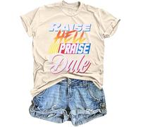 FASHGL Raise Hell Praise Dale Shirt Women Racing T-Shirt Vintage Tee Race Day Casual Short Sleeve Tops, Apricot1, L