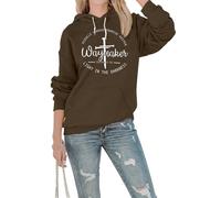 FASHGL Women Waymaker Sweatshirt Miracle Worker Promise Keeper Hoodie Christian Faith Pullover Hooded Long Sleeve Top, Brown-1, S