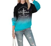 FASHGL Women Waymaker Sweatshirt Miracle Worker Promise Keeper Hoodie Christian Faith Pullover Hooded Long Sleeve Top, Bleached Blue, Large