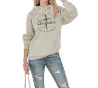 FASHGL Women Waymaker Sweatshirt Miracle Worker Promise Keeper Hoodie Christian Faith Pullover Hooded Long Sleeve Top, Apricot, Medium