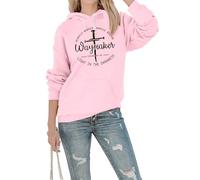FASHGL Women Waymaker Sweatshirt Miracle Worker Promise Keeper Hoodie Christian Faith Pullover Hooded Long Sleeve Top, Pink, S