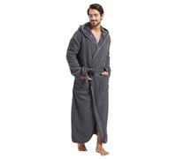 FashGudim 400g Mens Dressing Gowns with Hood Full Length Long Fluffy Dressing Gown For Men Big and Tall Winter Luxury Hooded Bathrobe (Gray,XXL)