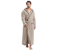 FashGudim 400g Mens Dressing Gowns with Hood Full Length Long Fluffy Dressing Gown For Men Big and Tall Winter Luxury Hooded Bathrobe (Taupe,S/M)
