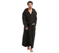 FashGudim 400g Mens Dressing Gowns with Hood Full Length Long Fluffy Dressing Gown For Men Big and Tall Winter Luxury Hooded Bathrobe (Black, L/XL)