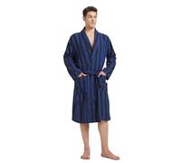 FashGudim Mens Buffalo Plaid Cotton Robe Lightweight Bathrobe Shawl Collar Kimono Sleepwear Loungewear House Robes, Blue & Black Stripe, 5X-Large-6X-Large