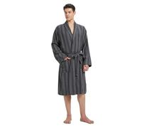 FashGudim Men's Cotton Lightweight Thin Short Dressing Gown Checked Summer Shawl Collar Tartan Pattern, 5XL