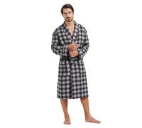 FashGudim Mens Dressing Gowns Lightweight Buffalo Plaid Cotton Robe Shawl Collar Summer Kimono Bathrobe (Black & Grey, XXXL)