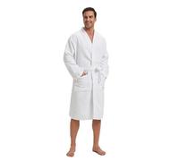 FashGudim Terry Cloth Robes for Men Big and Tall Short Mens Kimono Robe Super Absorbent Spa Bathrobe Calf Length With Pockets, White, 4X-Large-5X-Large