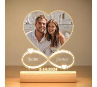 Fashimontr Personalised Double Heart Infinity Night Light - Custom LED Lamp with Photo, Names & Date for Couples, Romantic Decor for Bedroom