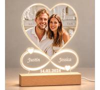 Fashimontr Personalised Photo Night Light, Heart & Infinity, Names & Date | Keep your photo, both names and a special date together in a heart and infinity night light with two small hearts.