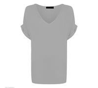 Fashion 1st Womens Oversize Fit V Neck Top Ladies Baggy Plus Size Batwing Casual T Shirt Sizes 8-157 Light Grey