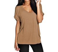 Womens Oversize Fit V Neck Top Ladies Baggy Plus Size Batwing Casual T Shirt sizes 8-24 (XXXL UK 24-26, Camel Beige)