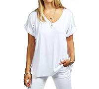 Fashion 1st Womens Oversize Fit V Neck Top Ladies Baggy Plus Size Batwing Casual T Shirt Sizes 8-251 White