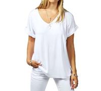 Womens Oversize Fit V Neck Top Ladies Baggy Plus Size Batwing Casual T Shirt sizes 8-24 (XL UK 16-18, White)