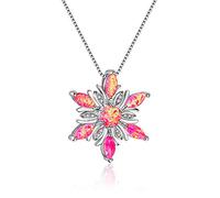 Fashion 3 Colors Opal Silver 925 Jewelry Gemstones Pendant Necklace For Women Blue White Pink Dating Female Pink
