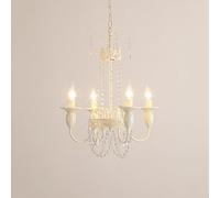 Fashion 6 French Empire Country Crystal Chandelier Foyer Entryway Wrought Iron Candle Light Fixture Nordic Milk White Hanging Pendant Lamp for Living Room Dining(4 Lights)