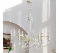 Fashion 6 French Empire Country Crystal Chandelier Foyer Entryway Wrought Iron Candle Light Fixture Nordic Milk White Hanging Pendant Lamp for Living Room Dining(6 Lights)