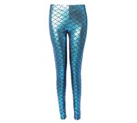 FASHION 7STAR Ladies Fancy Dance Party Mermaid Metallic Legging Girls Stretchy Tight Disco Fish Scale Printed Full Length Leggings Pants Turquoise