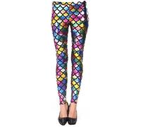 FASHION 7STAR Ladies Fancy Dance Party Mermaid Metallic Legging Girls Stretchy Tight Disco Fish Scale Printed Full Length Leggings Pants Rainbow